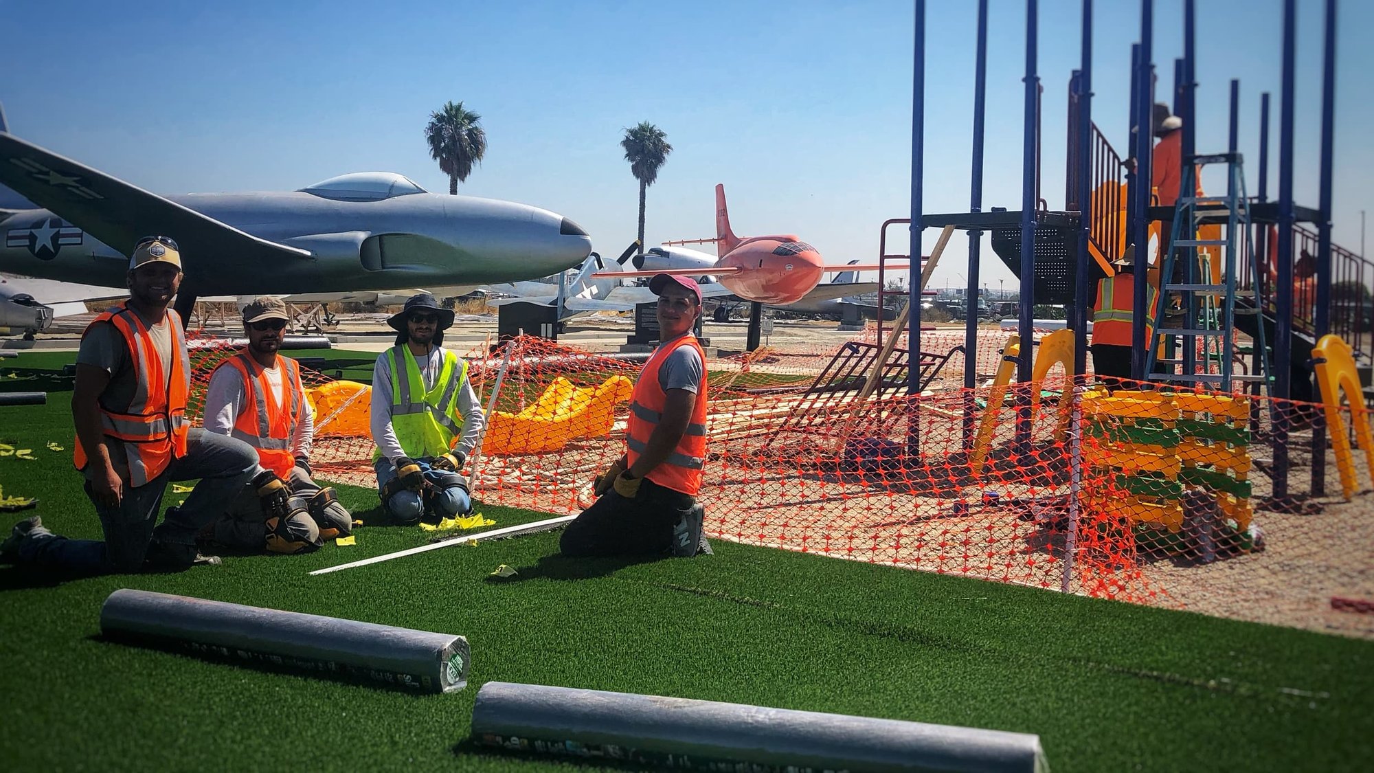 Install grass installation crew at work